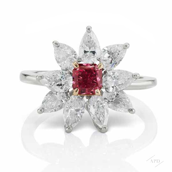 0.48ct Fancy Purplish Red Diamond Flower Ring